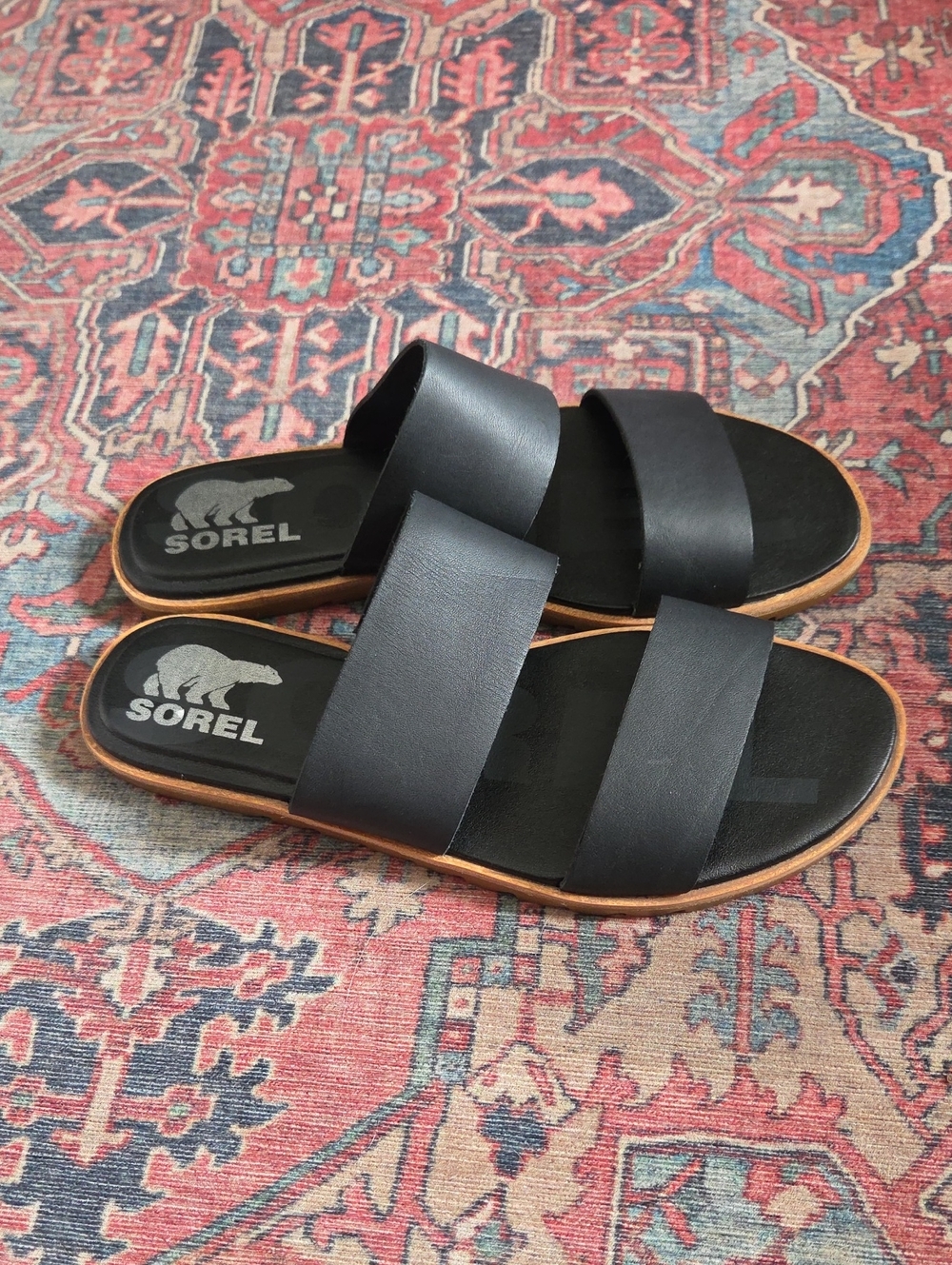 Sorel Womens Leather 2 Strap Slides Size 7
